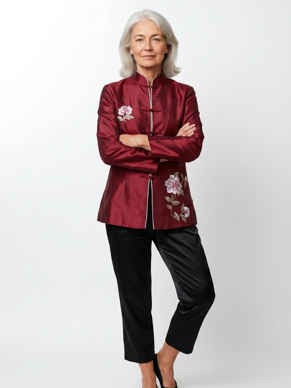 Aris A. 100% silk mandarin reversible dress jacket